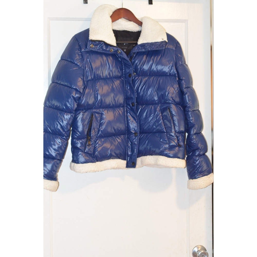 7 FOR ALL MANKIND Womens Puffer Warm Jacket Size M Blue Winter Snow Parka